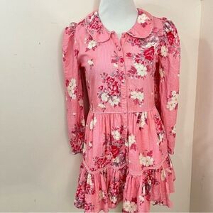 LoveShackFancy Pink Floral Mini Dress